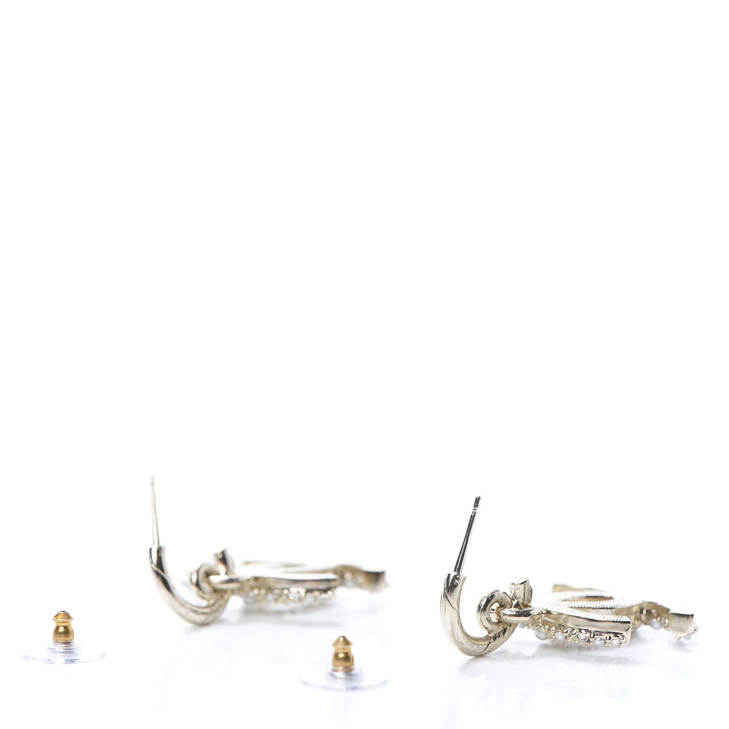 Crystal Pearl Caviar CC Drop Earrings Gold