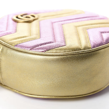 Gucci Metallic Calfskin Matelasse Mini GG Marmont Round Shoulder Bag Gold Pink 6 of 10