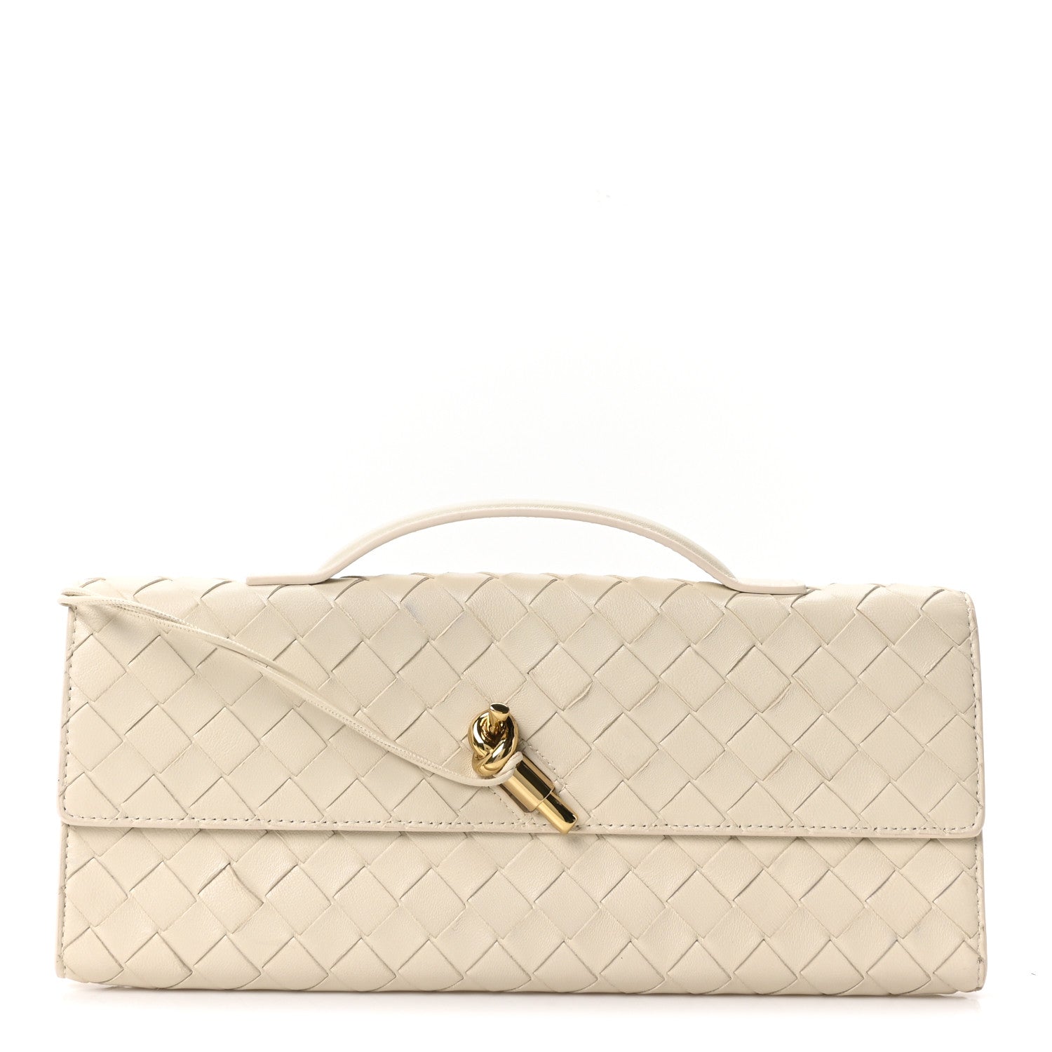 Bottega Veneta Nappa Intrecciato Long Andiamo Top Handle Clutch Sea Salt 1 of 10