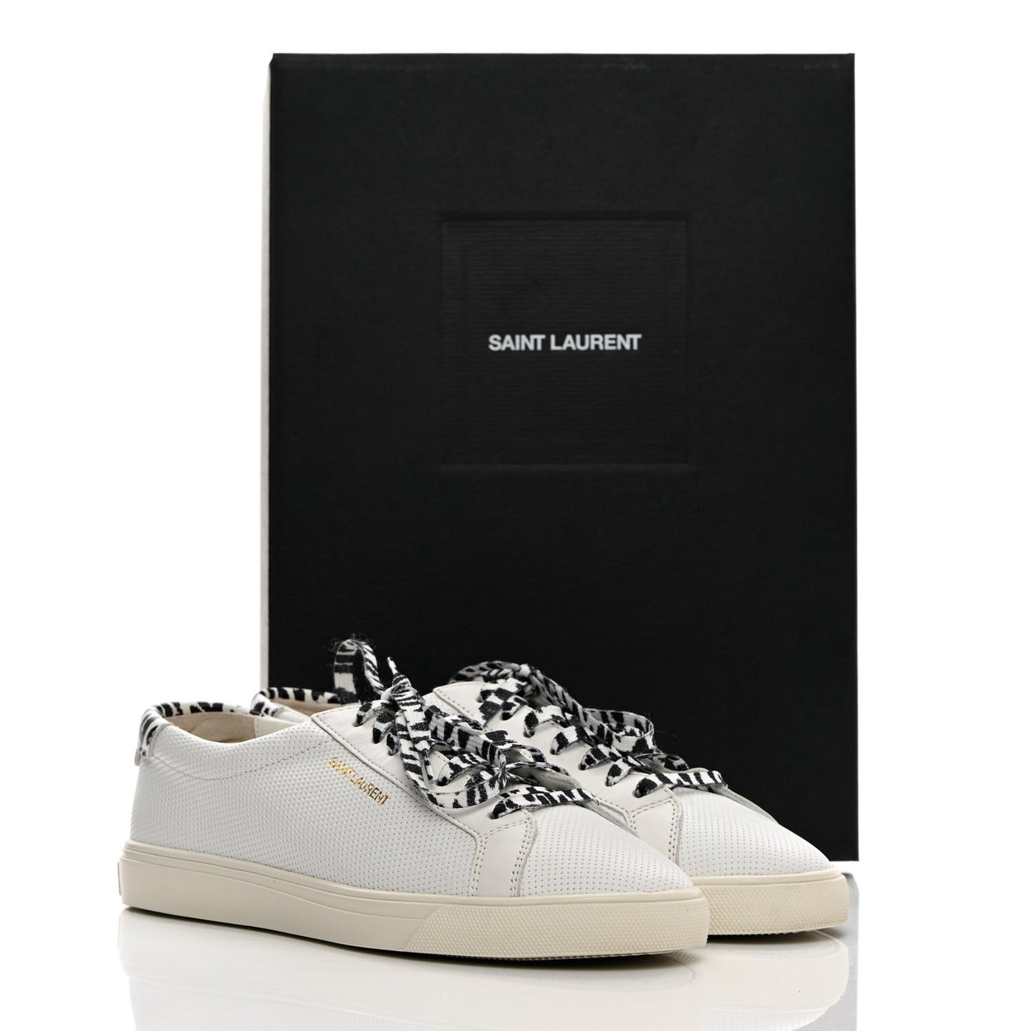 Perforated Calfskin Cheetah Print Andy Low Top Sneakers 38.5 White Black