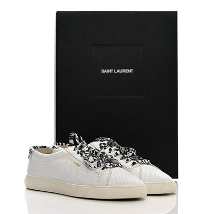 Saint Laurent Perforated Calfskin Cheetah Print Andy Low Top Sneakers 38.5 White Black 14 of 14