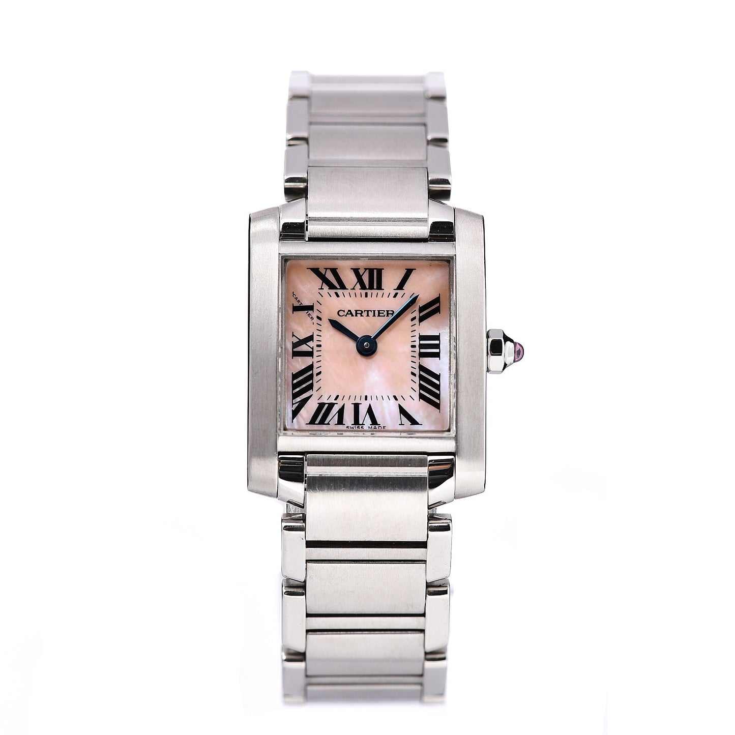 Stainless Steel Pink Mother of Pearl 20mm Tank Francaise Quartz Watch
