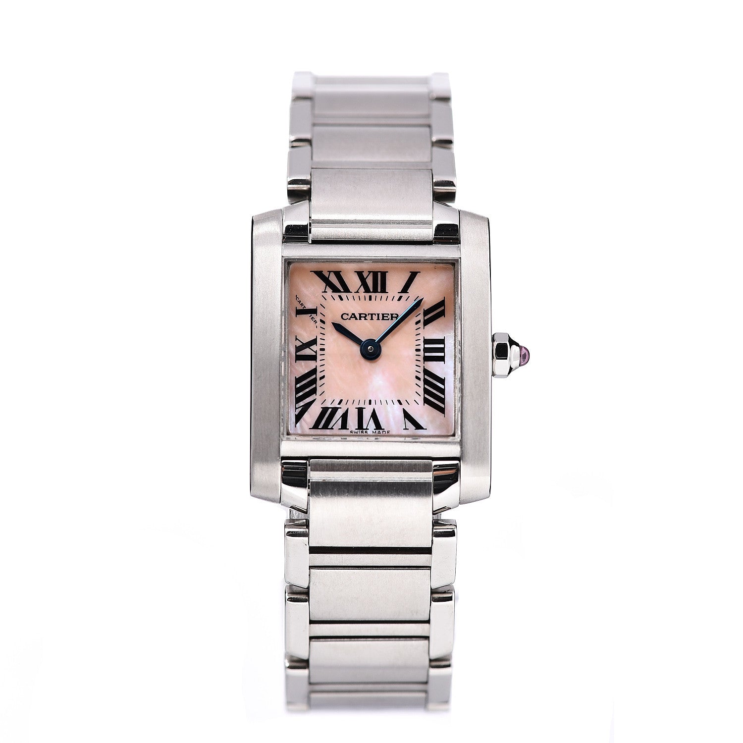 Cartier Stainless Steel Pink Mother of Pearl 20mm Tank Francaise Quartz Watch 1 of 6