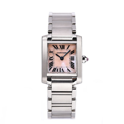 Cartier Stainless Steel Pink Mother of Pearl 20mm Tank Francaise Quartz Watch 1 of 6