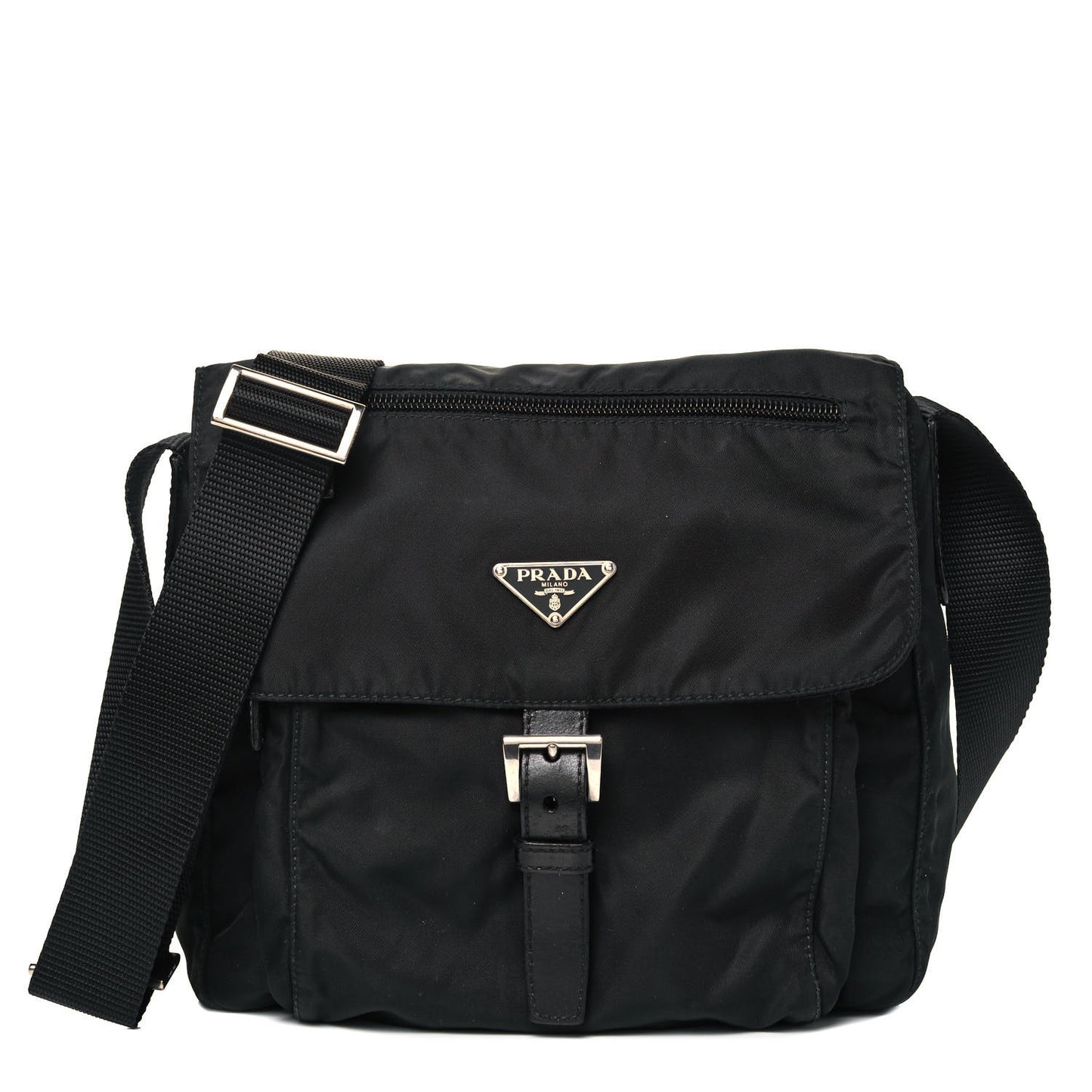 Tessuto Nylon Single Buckle Messenger Bag Black