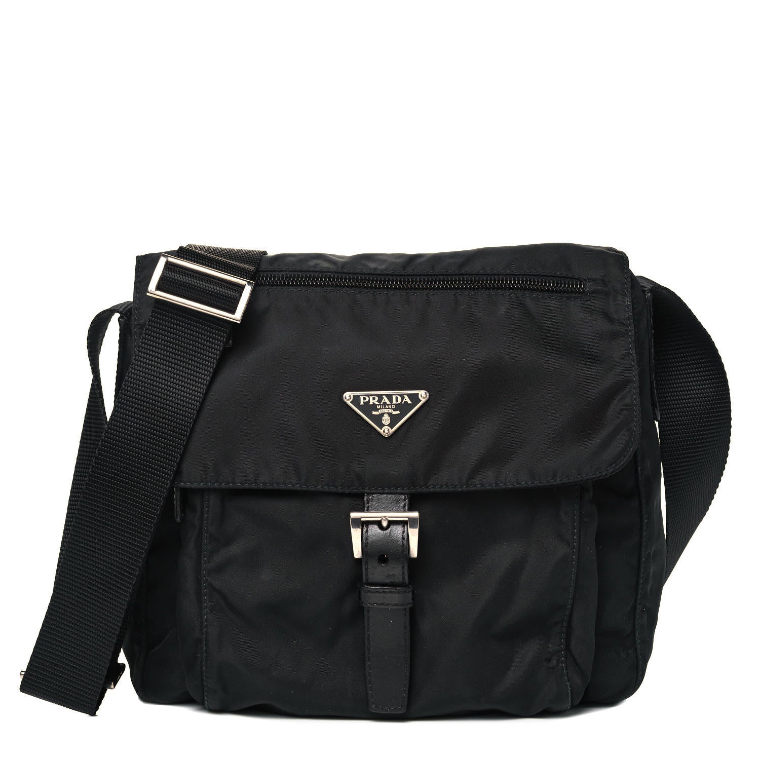 Prada Tessuto Nylon Single Buckle Messenger Bag Black 1 of 12