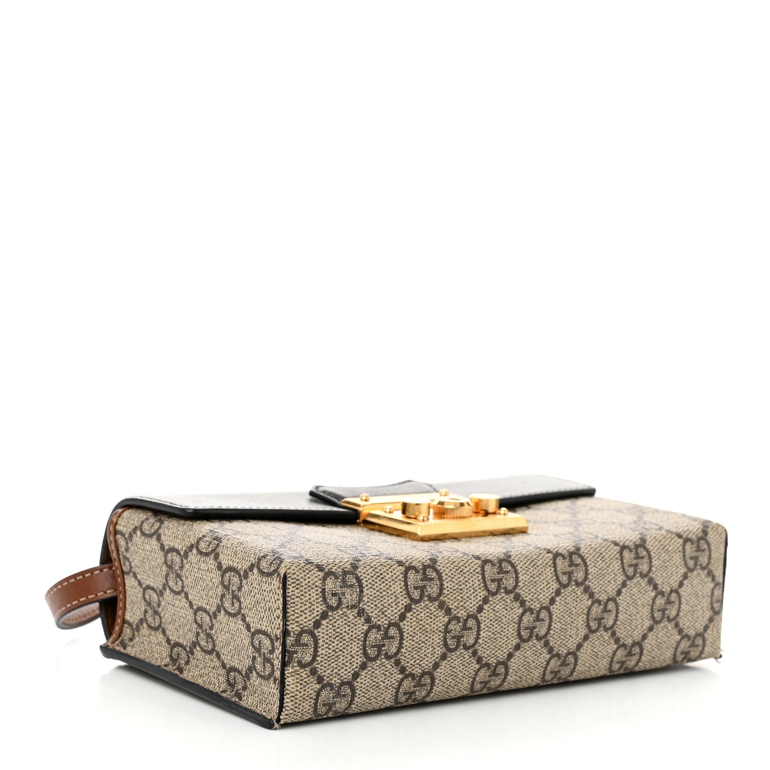 Gucci GG Supreme Monogram Calfskin Mini Padlock Top Handle Shoulder Bag Beige Black Cuir 4 of 14