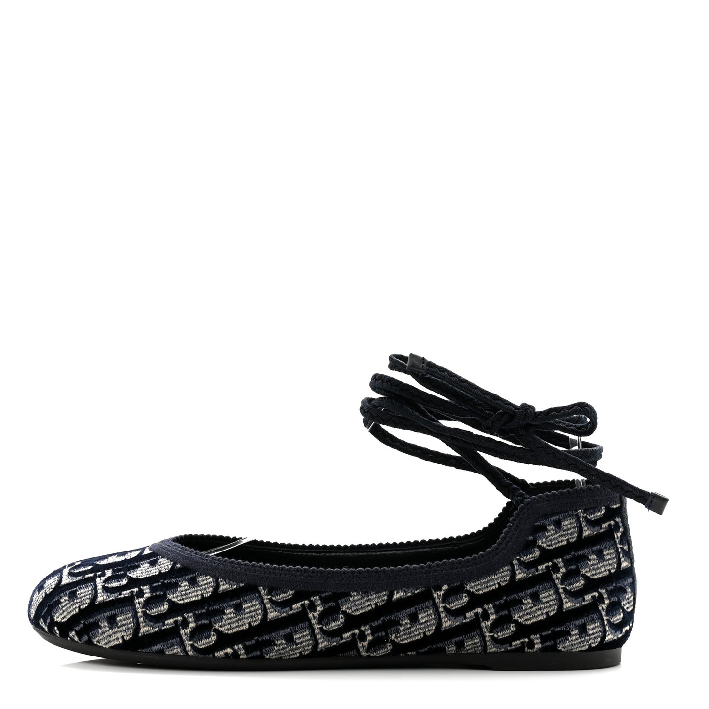Velvet Oblique Poeme Laced Ballerina Flats 36.5 Blue