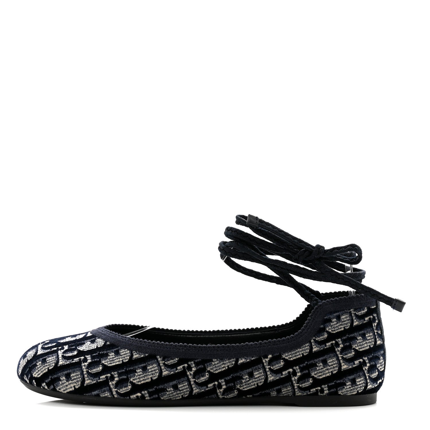 Christian Dior Velvet Oblique Poeme Laced Ballerina Flats 36.5 Blue 1 of 8