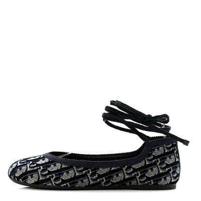 Christian Dior Velvet Oblique Poeme Laced Ballerina Flats 36.5 Blue 1 of 8