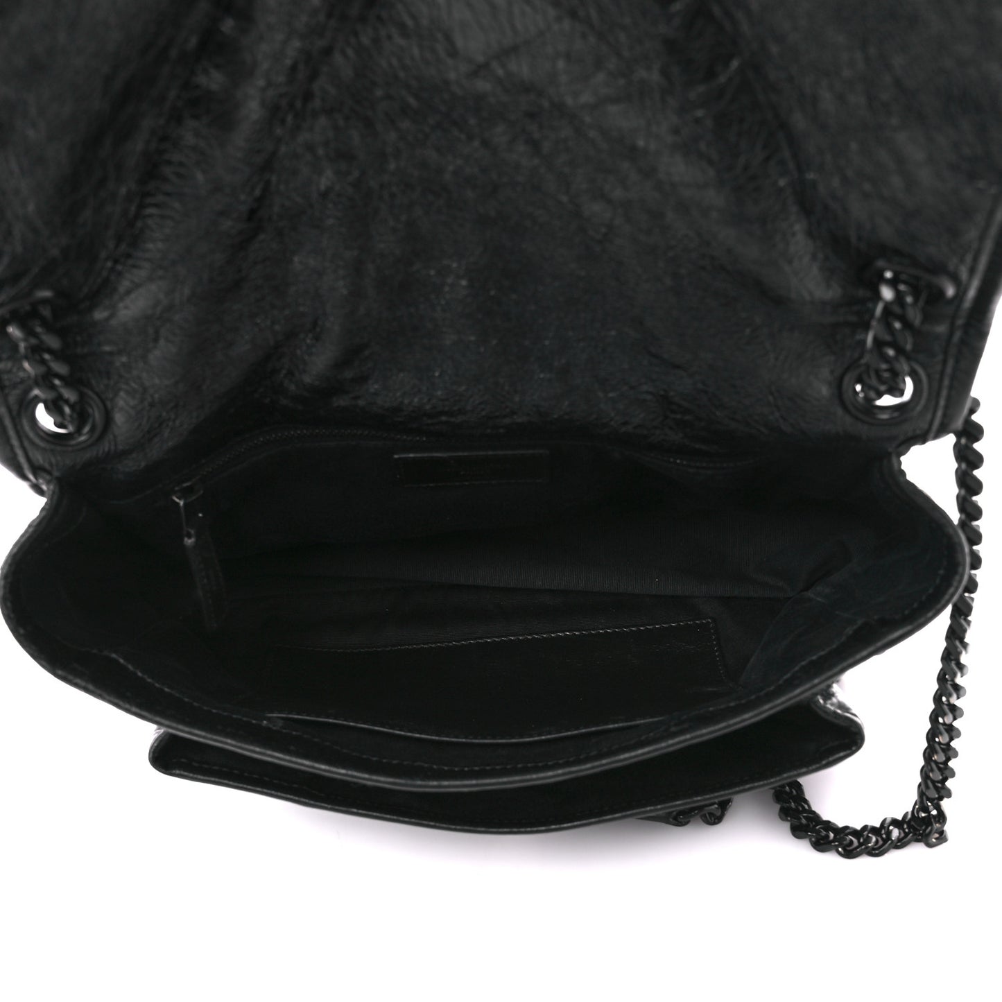 Crinkled Calfskin Matelasse Monogram Medium Niki Chain Satchel Black