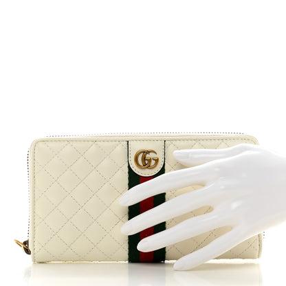 Gucci Calfskin Web Trapuntata GG Zip Around Wallet Off White 2 of 8