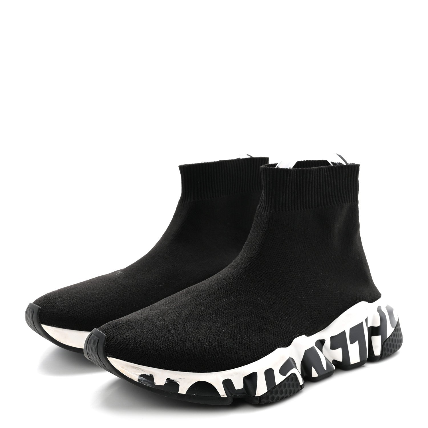 Balenciaga Neoprene Knit Womens Speed Graffiti Sneakers 36 Black White 4 of 9