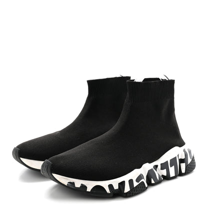Balenciaga Neoprene Knit Womens Speed Graffiti Sneakers 36 Black White 4 of 9