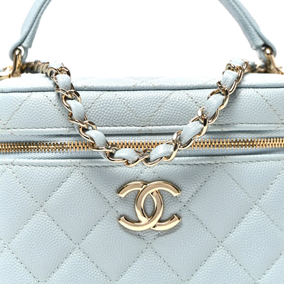 Chanel Caviar Quilted Small Top Handle Vanity Case With Chain Light Blue 8 of 11