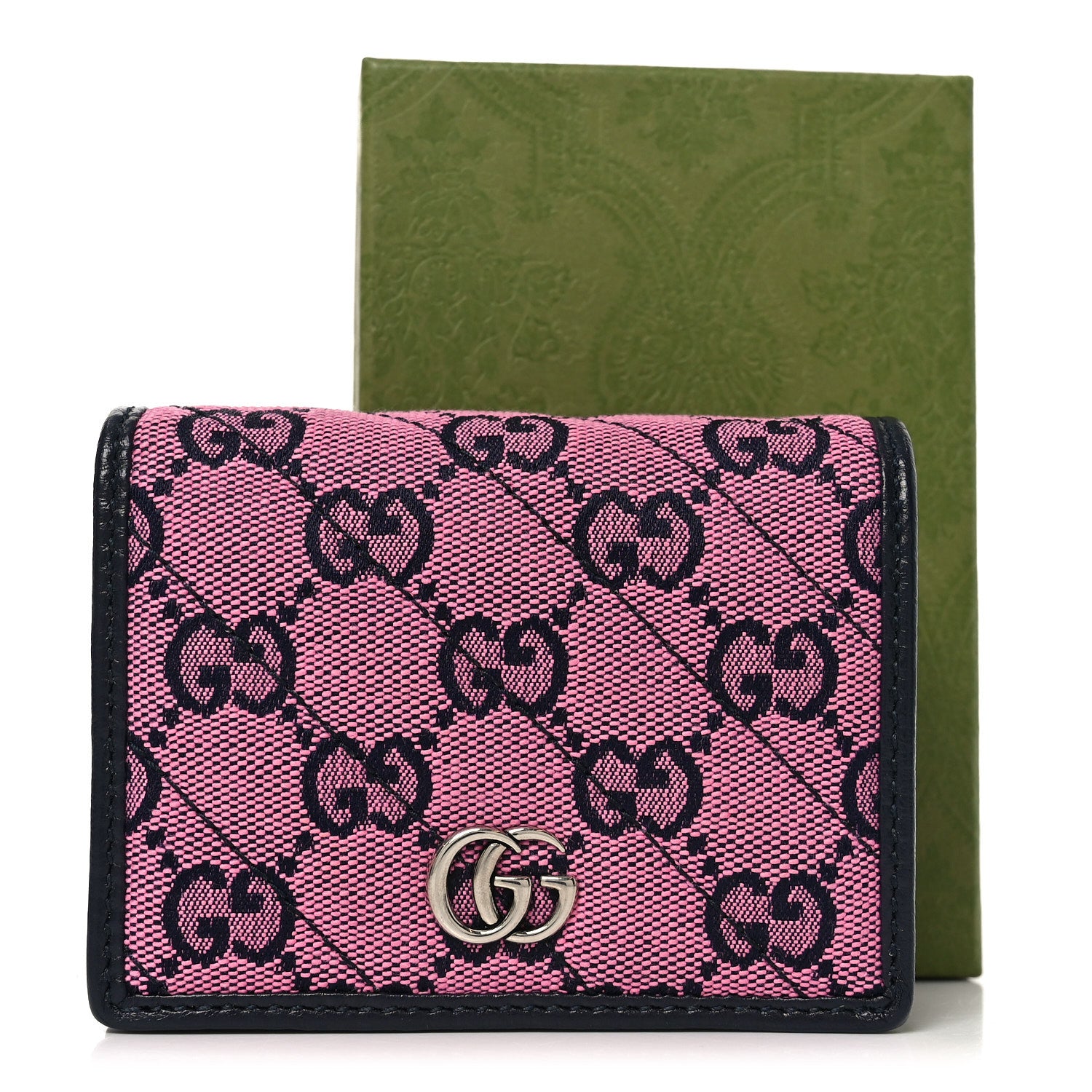 Gucci Monogram Multicolor Matelasse Diagonal GG Marmont Card Case Wallet Pink Blue 8 of 8