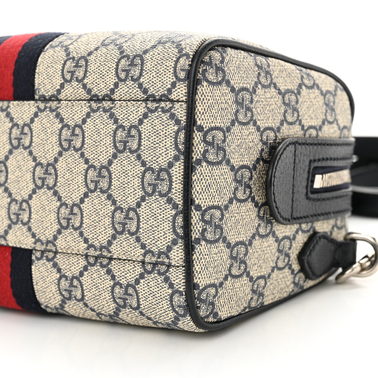 Gucci GG Supreme Monogram Textured Dollar Calfskin Web Mini Ophidia Top Handle Bag Beige Blue 10 of 11