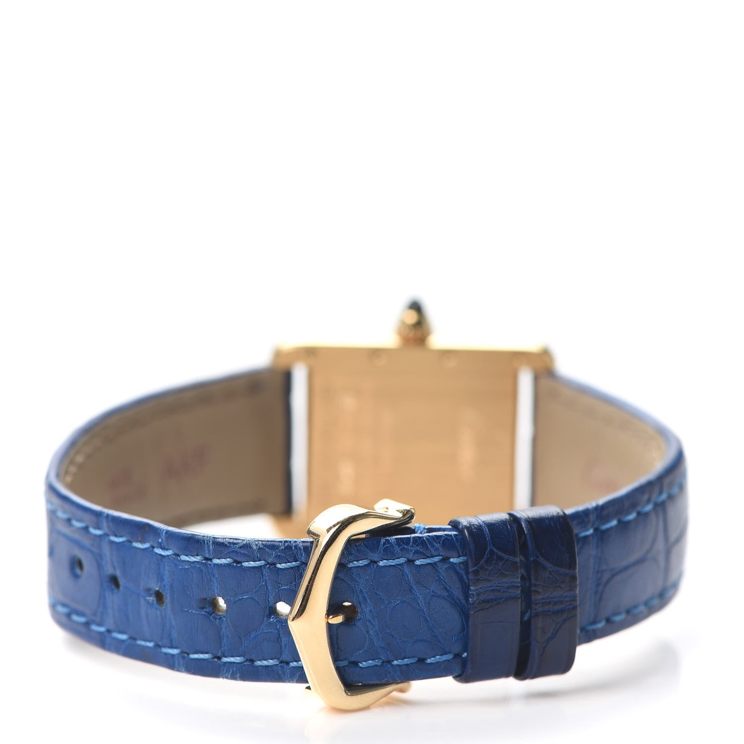 Cartier 18K Yellow Gold Alligator 20mm Tank Louis Quartz Watch Blue 5 of 9