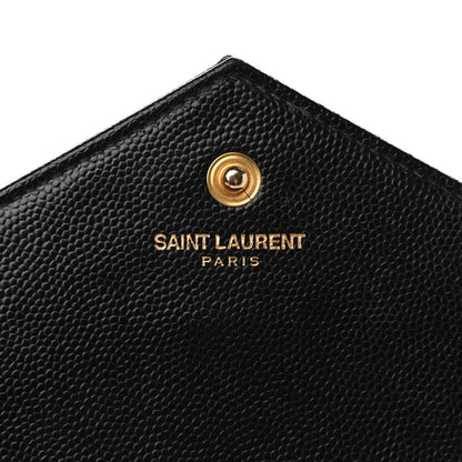 Saint Laurent Grain De Poudre Matelasse Chevron Monogram Chain Wallet Black 6 of 9