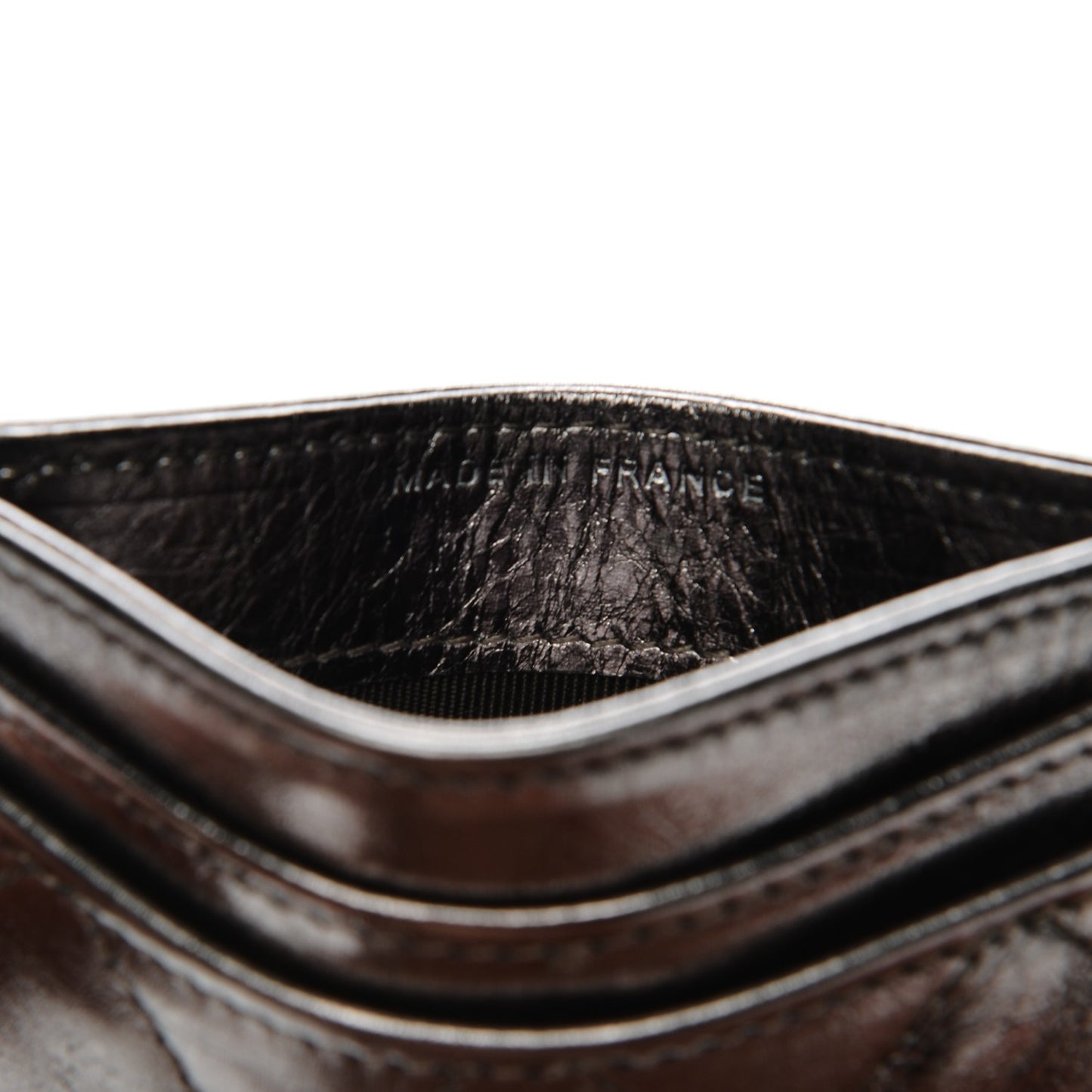 Metallic Aged Calfskin Quilted Reissue Card Holder Silver
