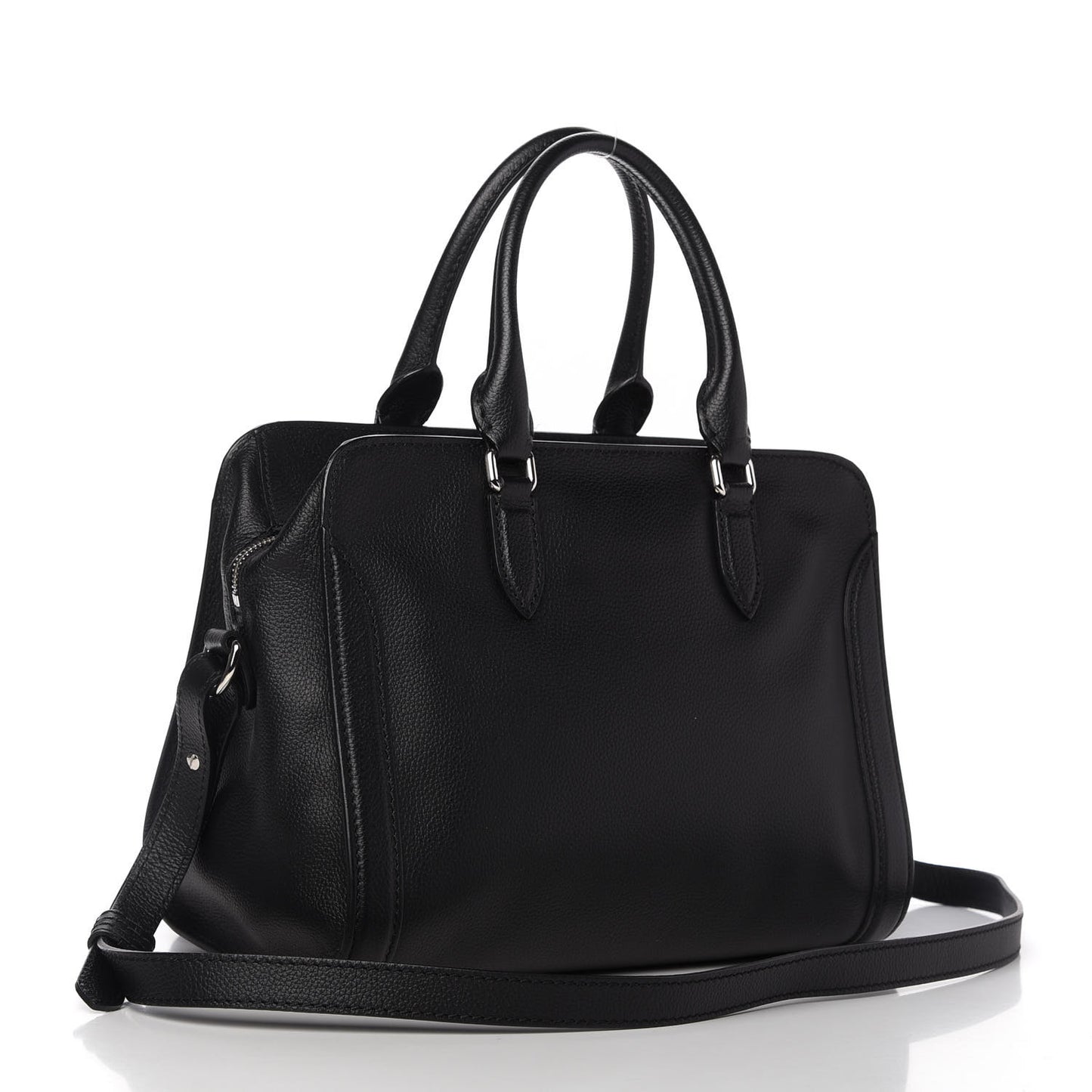 Pebbled Calfskin Small Skull Padlock Zip Around Tote Black