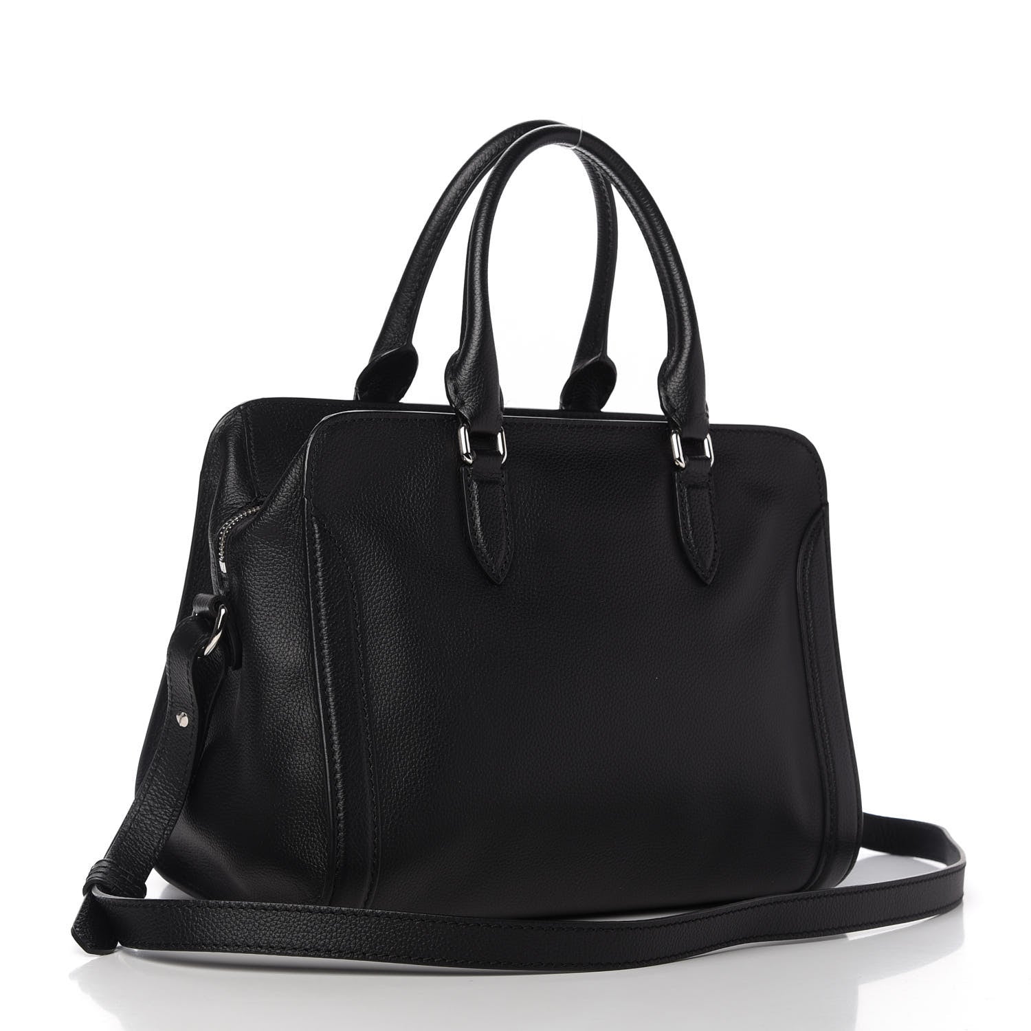 Alexander McQueen Pebbled Calfskin Small Skull Padlock Zip Around Tote Black 3 of 10