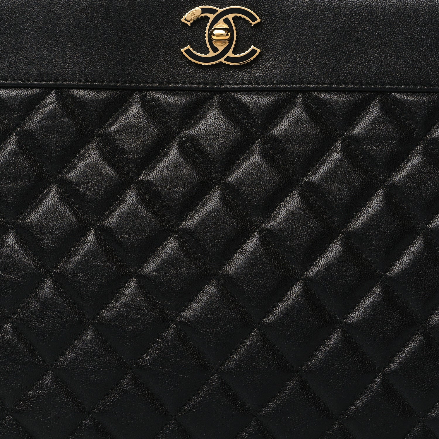 Chanel Sheepskin Quilted Mademoiselle Vintage Large Zip Pouch Black 8 of 9