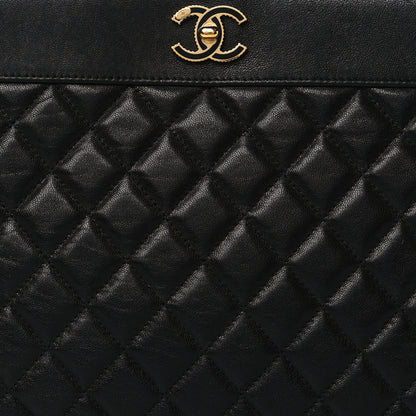 Chanel Sheepskin Quilted Mademoiselle Vintage Large Zip Pouch Black 8 of 9