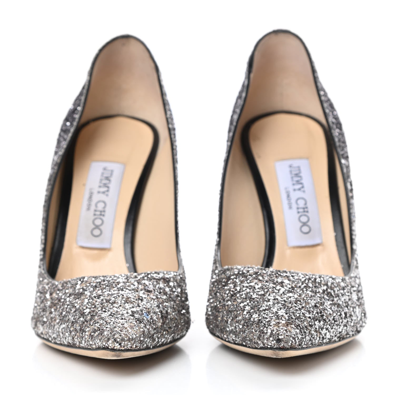Jimmy Choo Glitter Pointy Toe Romy 100 Pumps 36.5 Silver Black 2 of 10
