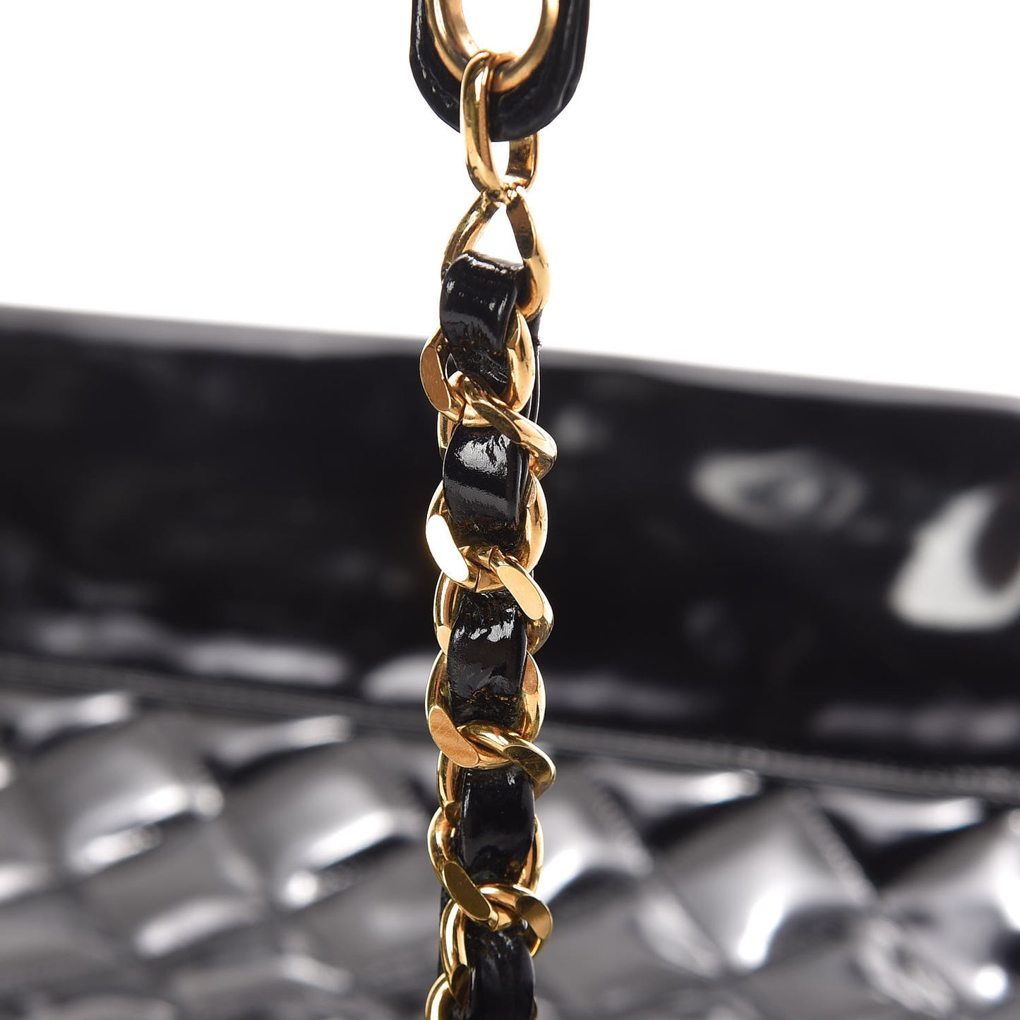 Patent Quilted Shoulder Bag Black
