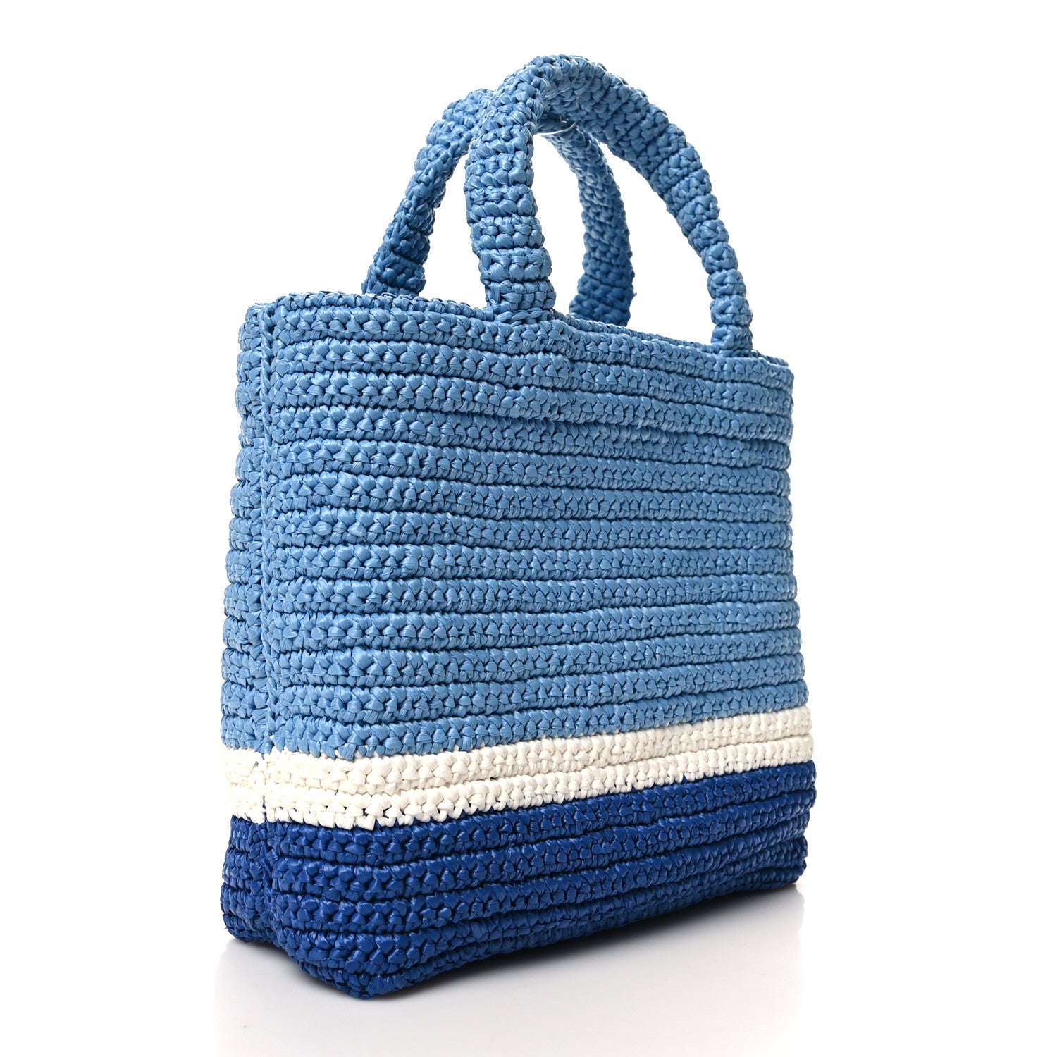 Prada Yarn Raffia Effect Crochet Small Logo Tote Celeste Blue 3 of 10