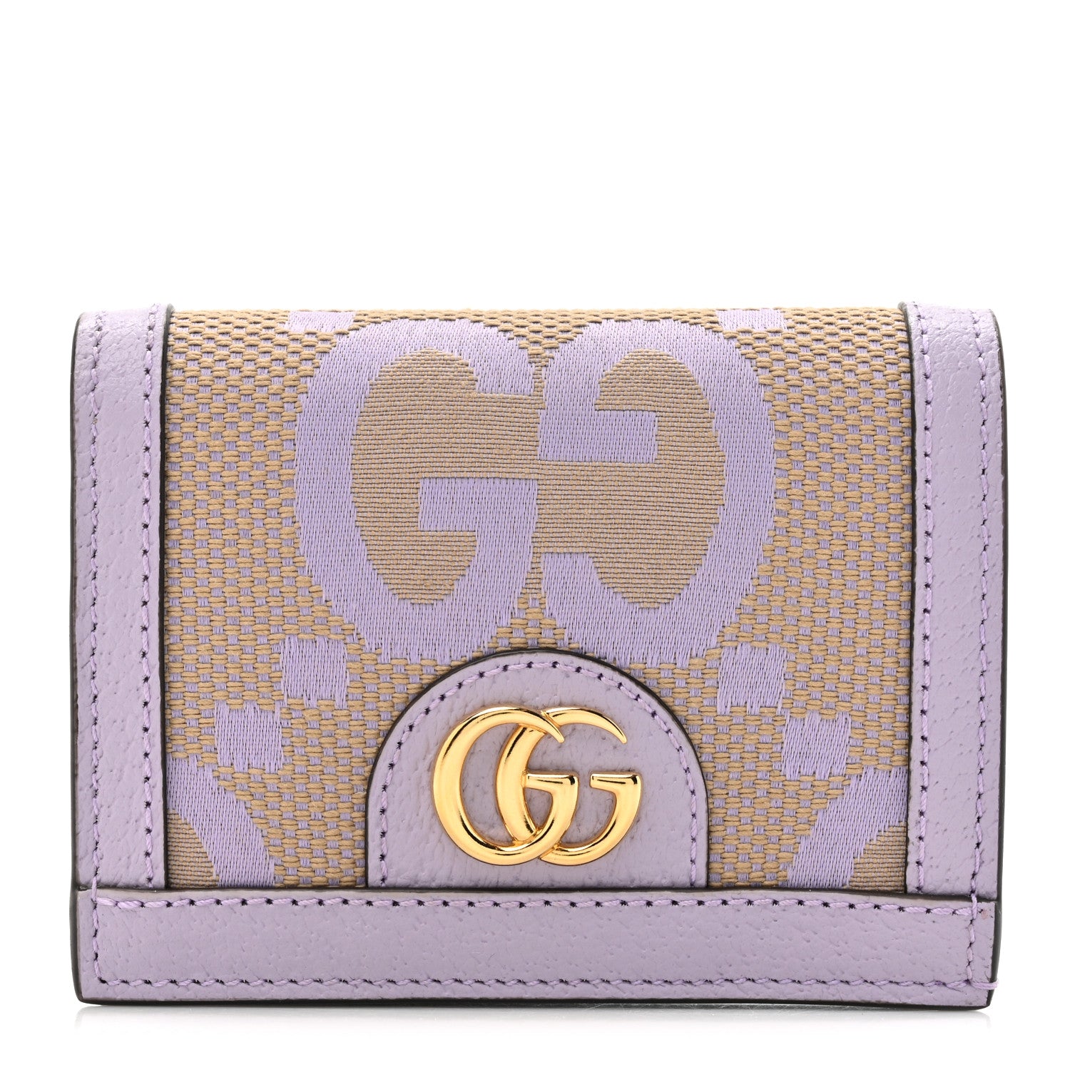 Gucci Monogram Jumbo GG Textured Dollar Calfskin Ophidia Card Case Beige Lapis 1 of 9