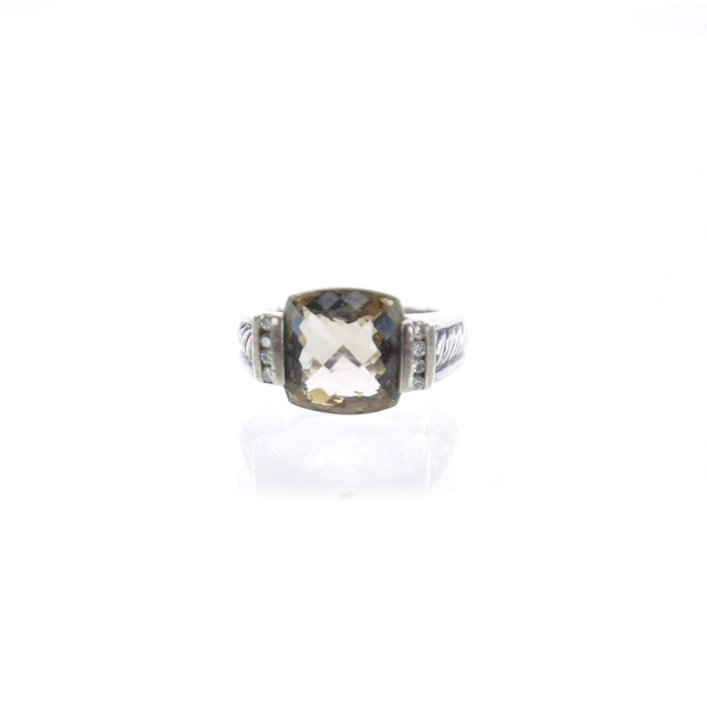 Sterling Silver Diamond Smoky Quartz Ring 6