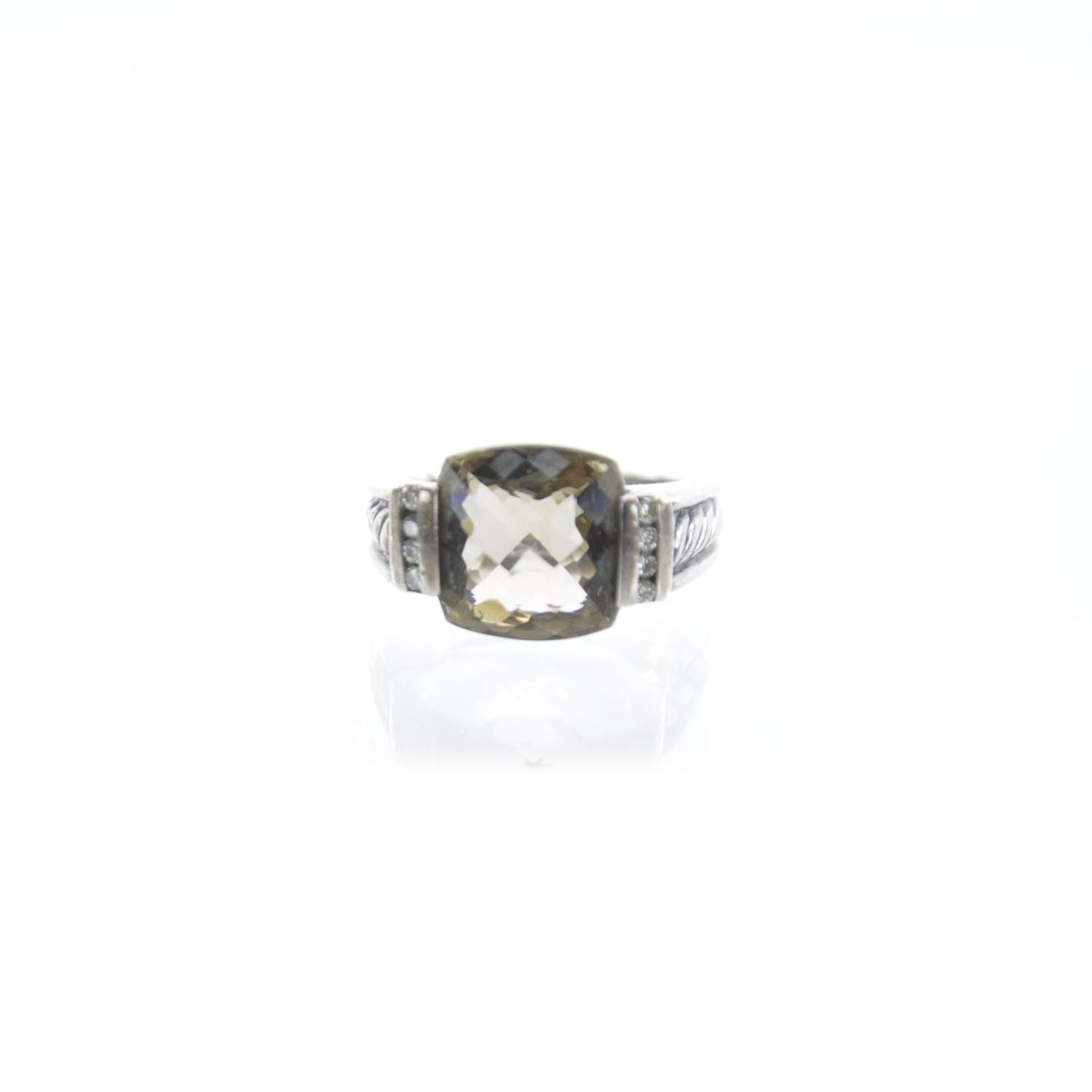 David Yurman Sterling Silver Diamond Smoky Quartz Ring 6 4 of 4