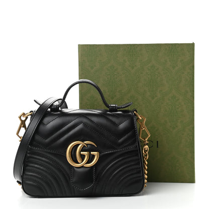 Gucci Calfskin Matelasse Mini GG Marmont Top Handle Shoulder Bag Black 10 of 10