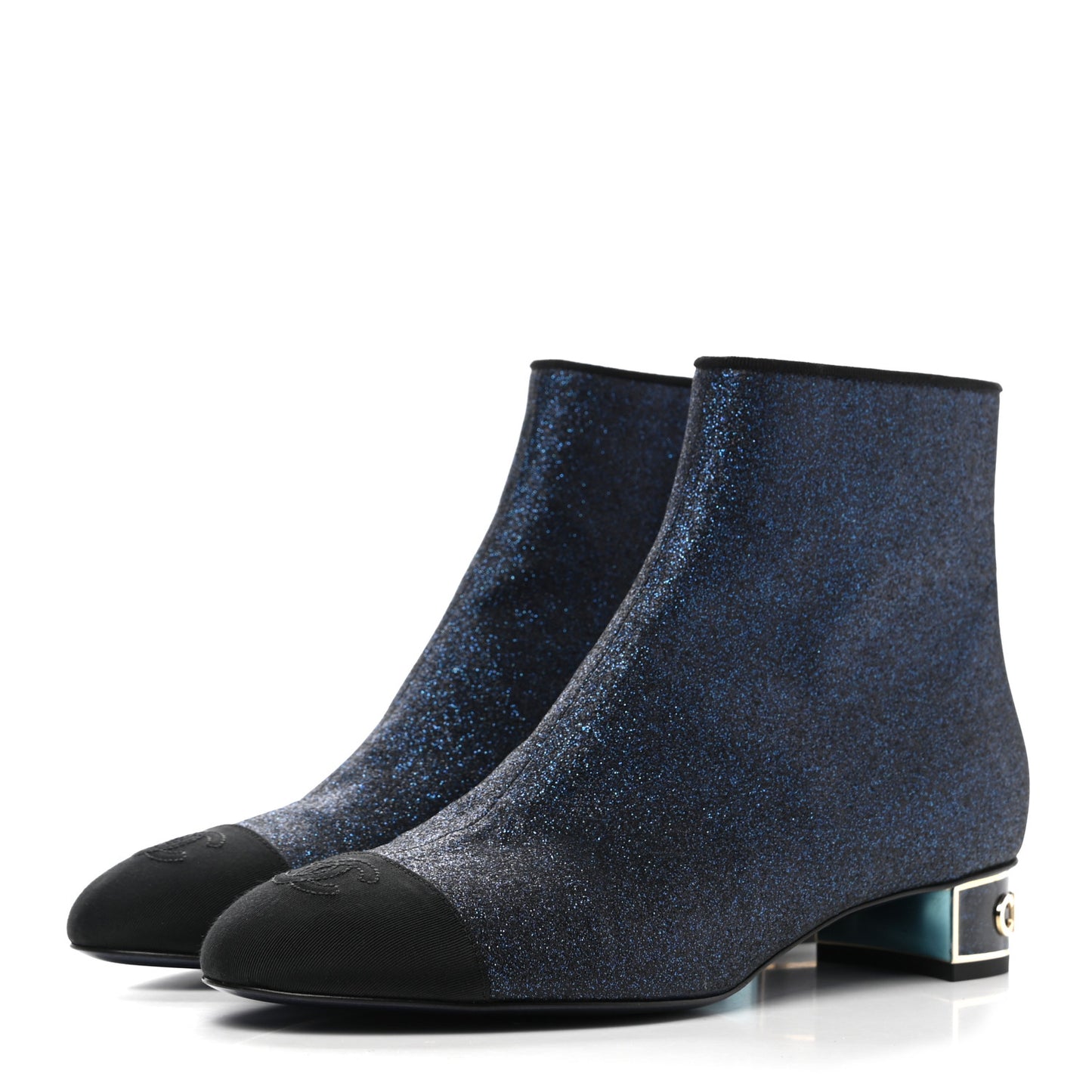 Grosgrain Sequin Cap Toe Logo Short Boots 41 Blue