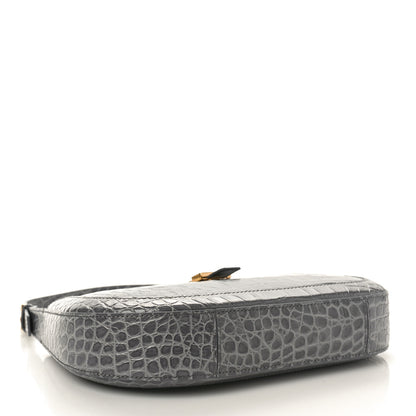 Versace Calfskin Crocodile Embossed Large Greca Goddess Bag Charcoal 4 of 9