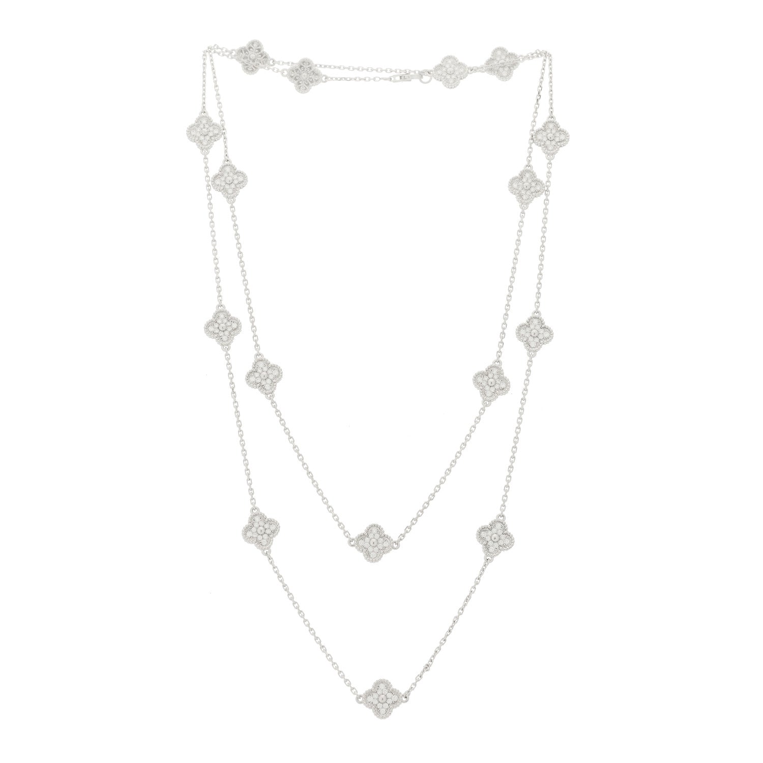 Van Cleef & Arpels 18K White Gold Diamond 16 Motifs Sweet Alhambra Necklace 3 of 6