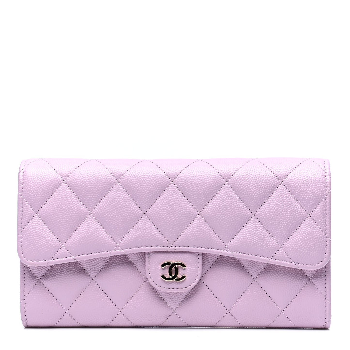 Caviar Quilted Large Gusset Flap Wallet Light Pink