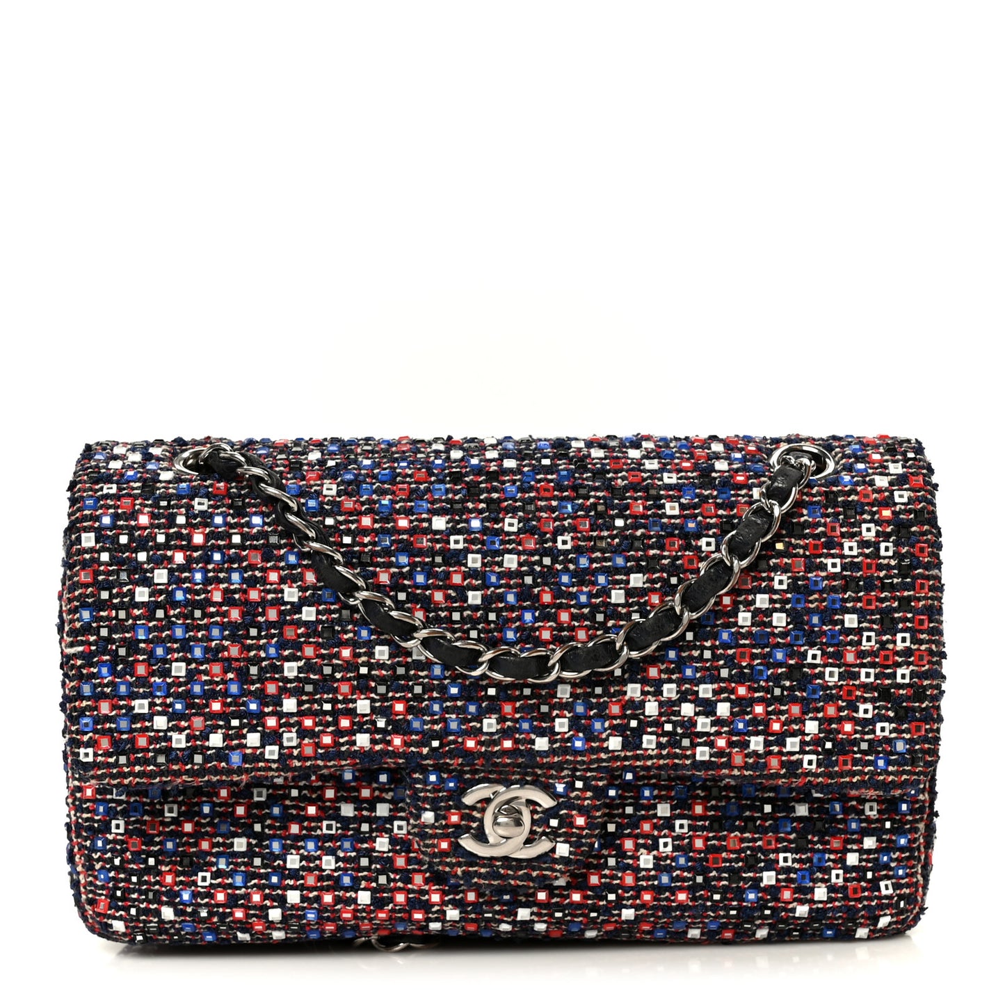 Sequin Tweed Medium Double Flap Red White Blue