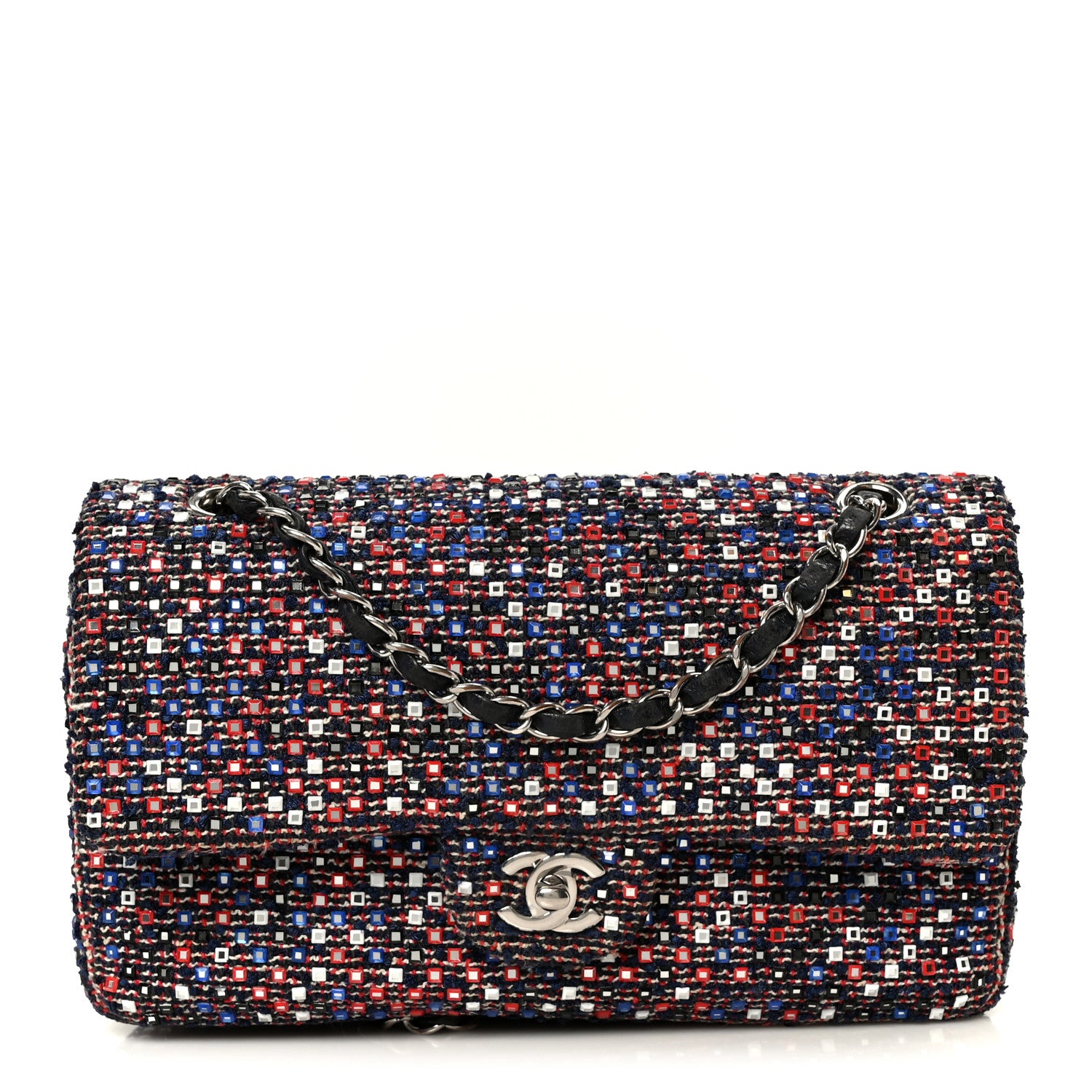 Chanel Sequin Tweed Medium Double Flap Red White Blue 1 of 11