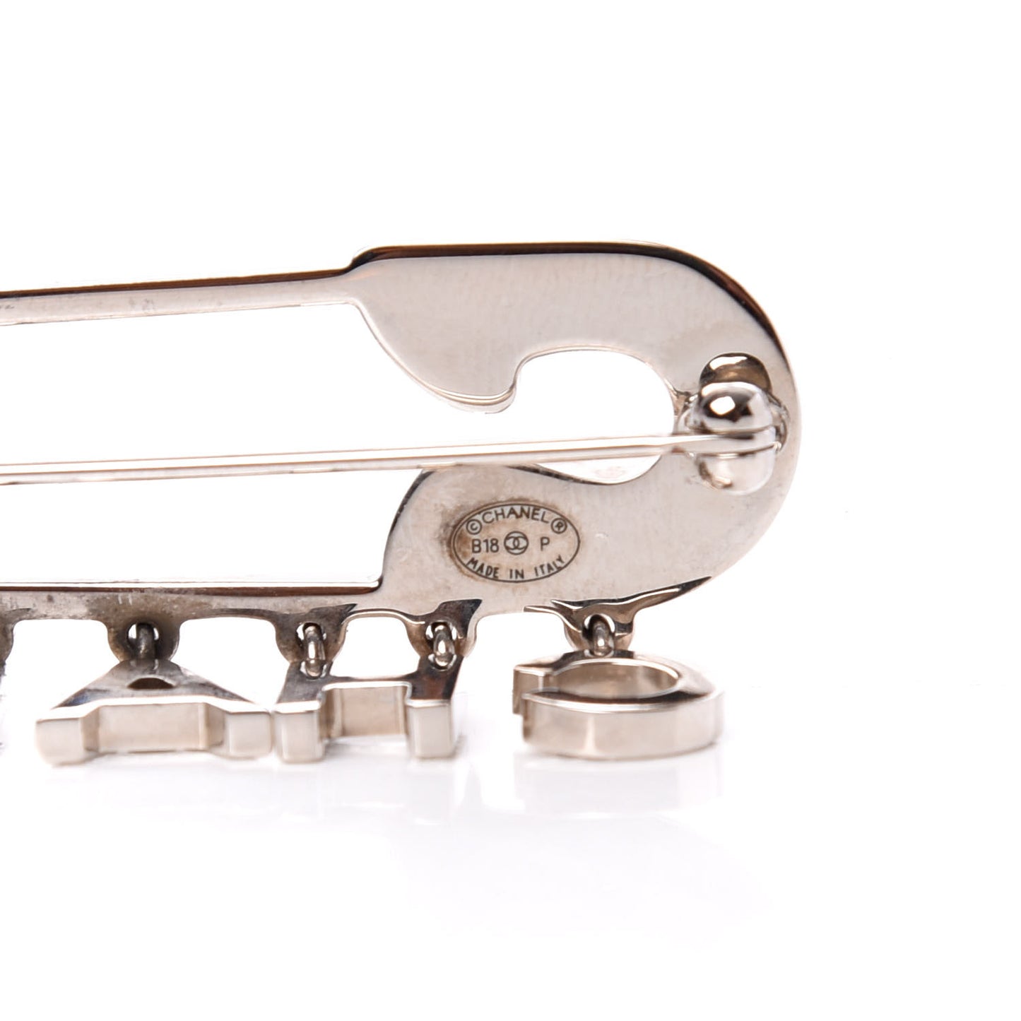Crystal Safety Pin Brooch Silver