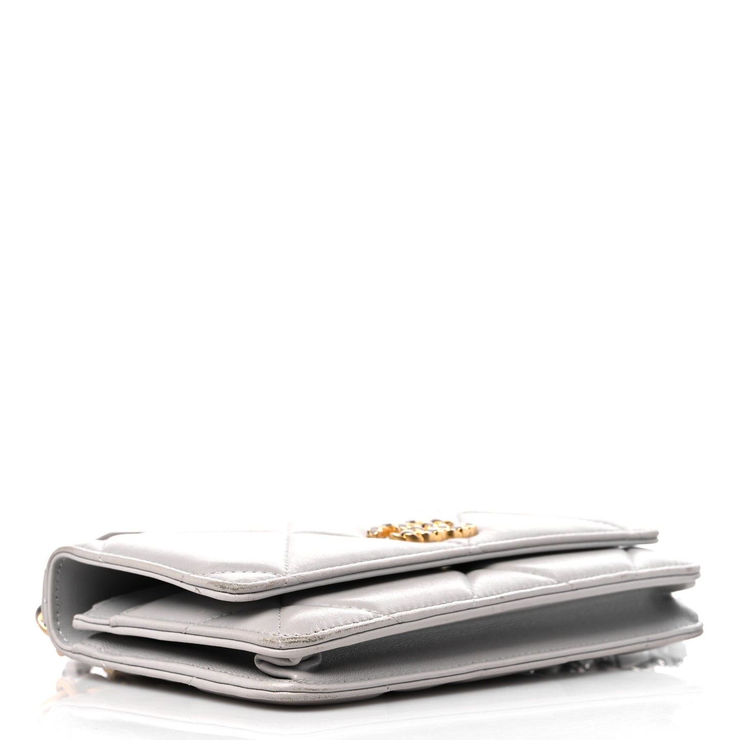 Lambskin Quilted Chanel 19 Wallet On Chain WOC Grey