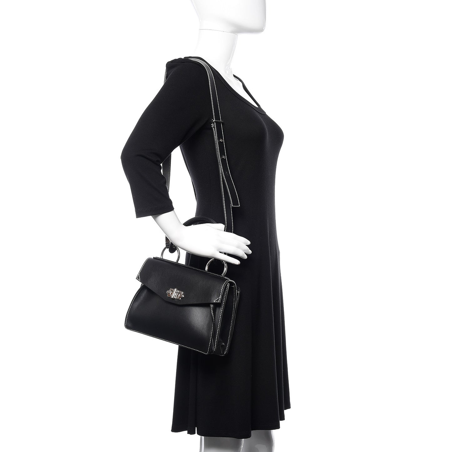 Smooth Calfskin Small Hava Top Handle Bag Black