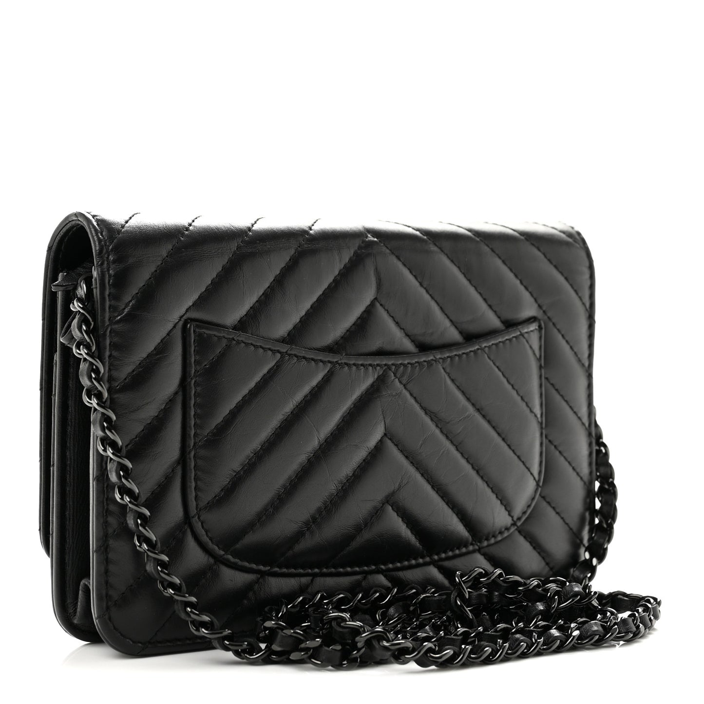 Aged Calfskin Chevron Quilted Reissue Wallet On Chain WOC So Black