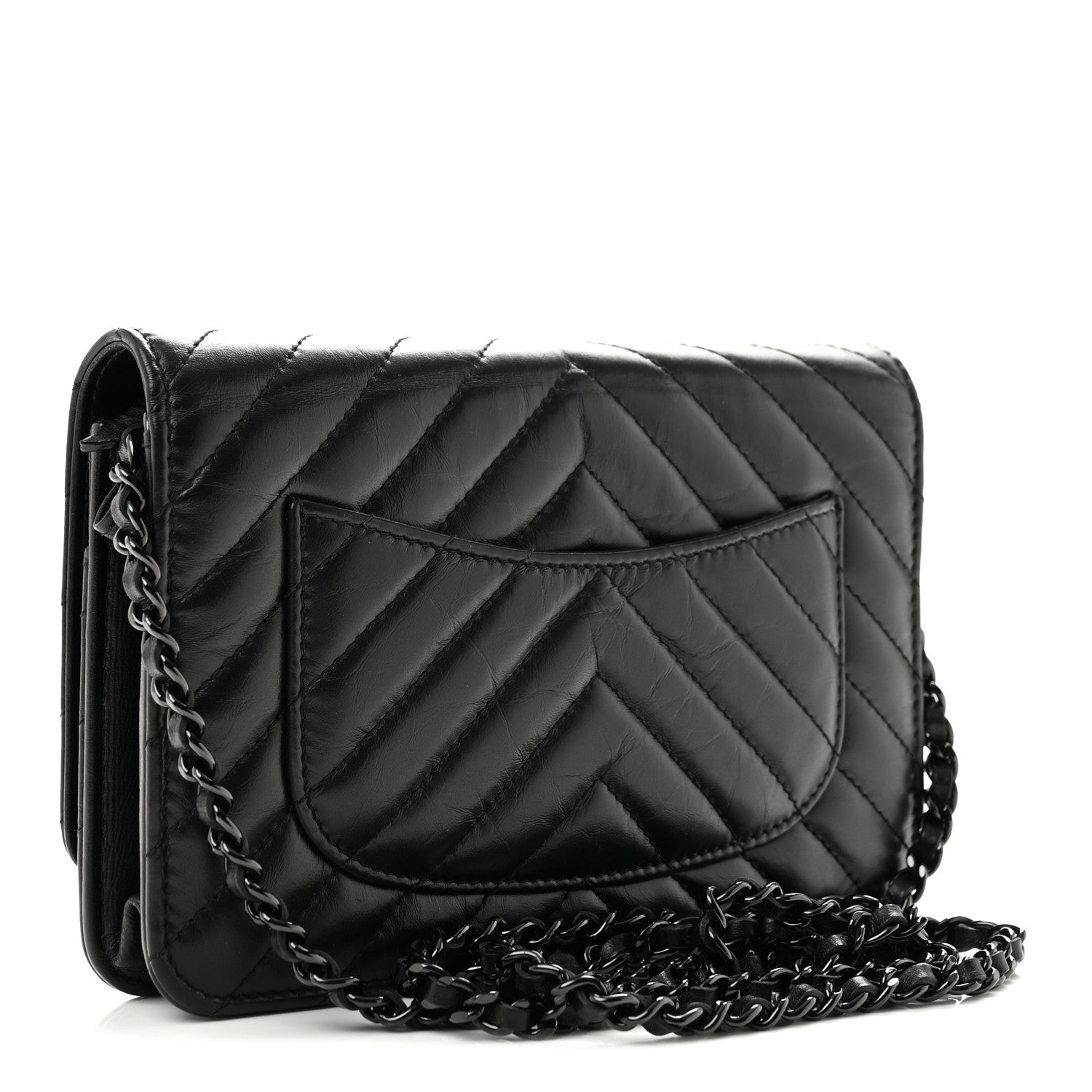 Chanel Aged Calfskin Chevron Quilted Reissue Wallet On Chain WOC So Black 3 of 14
