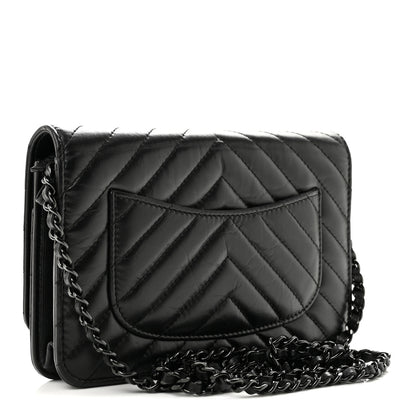 Chanel Aged Calfskin Chevron Quilted Reissue Wallet On Chain WOC So Black 3 of 14