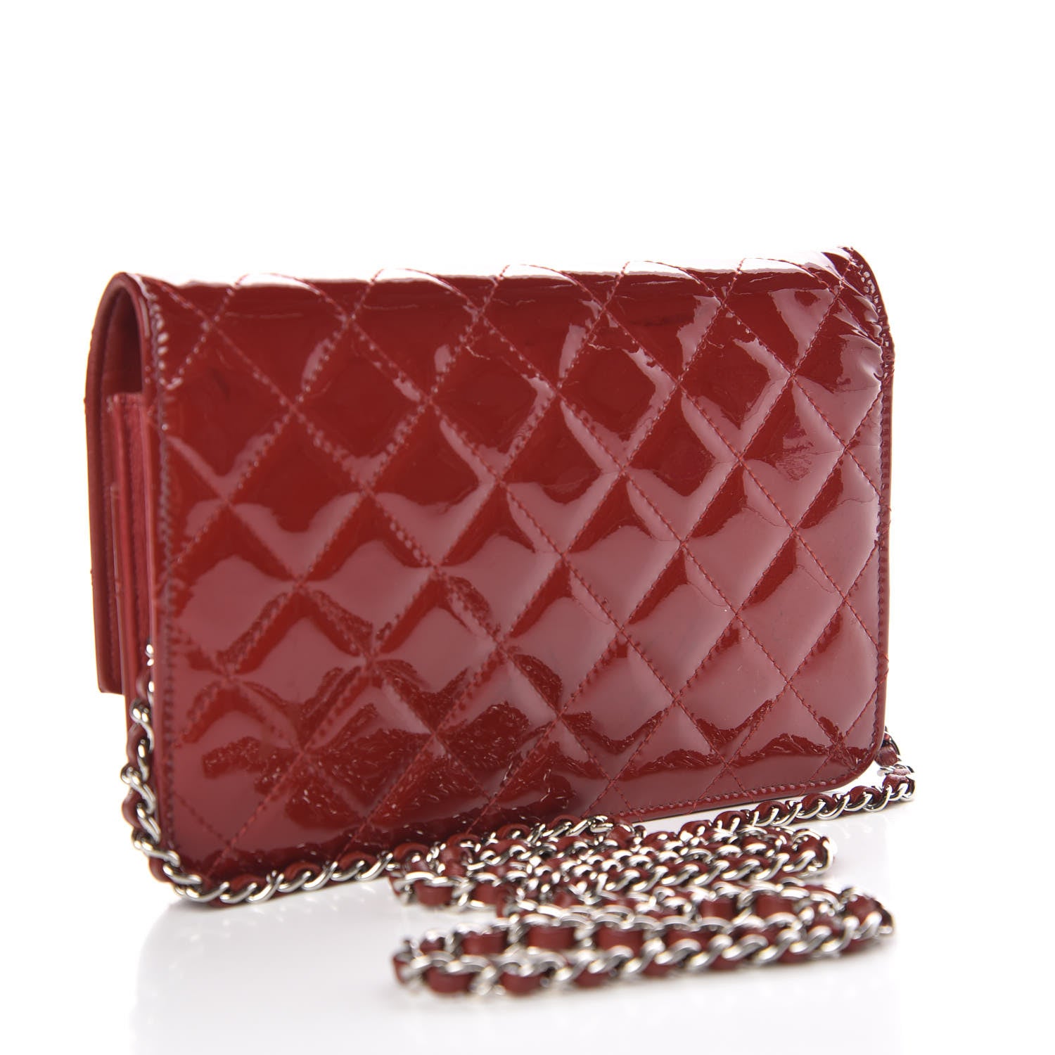 Chanel Patent Quilted Brilliant Wallet On Chain WOC Red 3 of 13