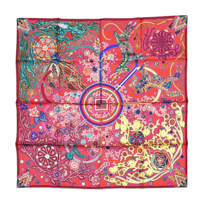 Hermes Silk Le Arbre Du Vent Scarf 90 Fuchsia Vert Jaune 1 of 5