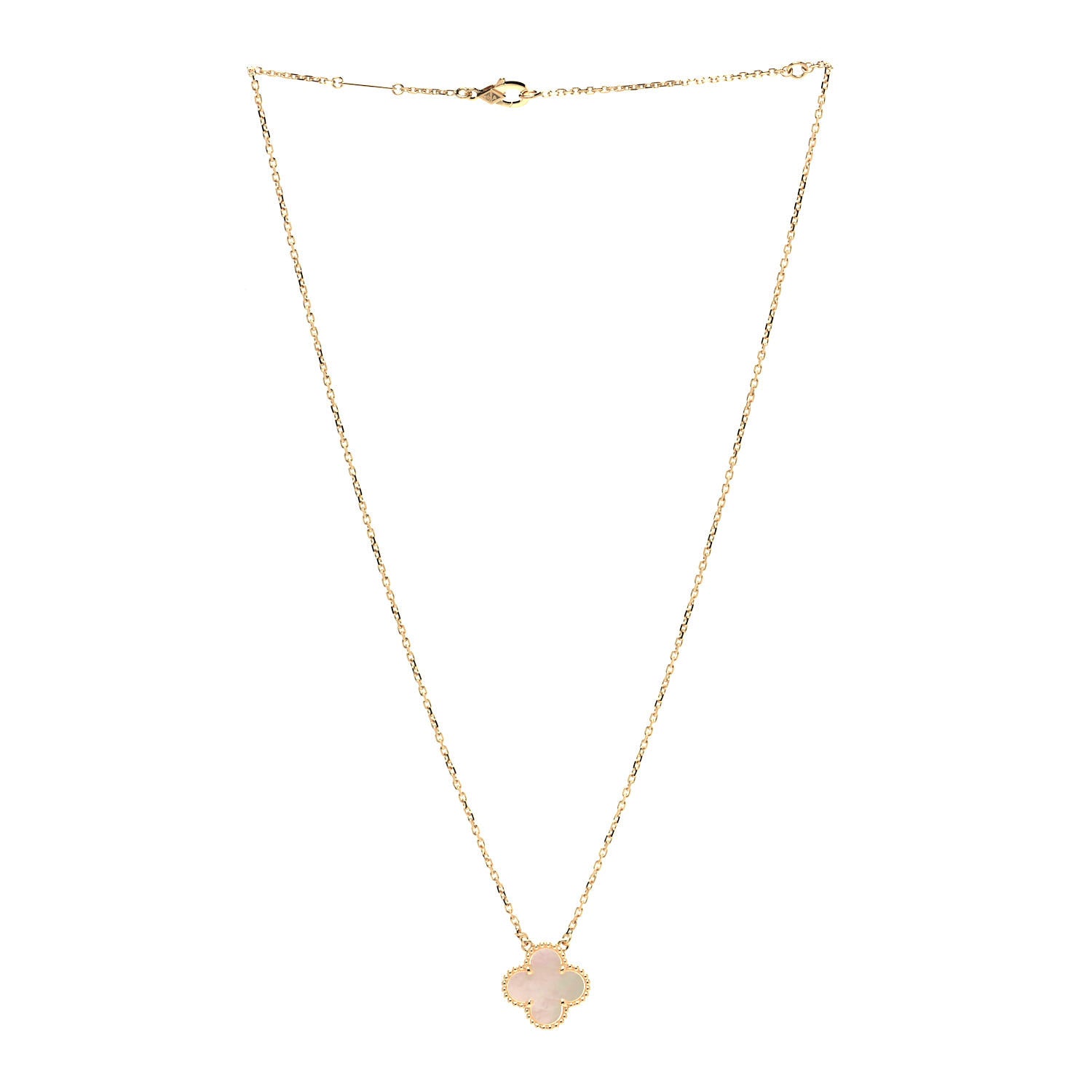 Van Cleef & Arpels 18K Yellow Gold Mother of Pearl Vintage Alhambra Pendant Necklace 3 of 7
